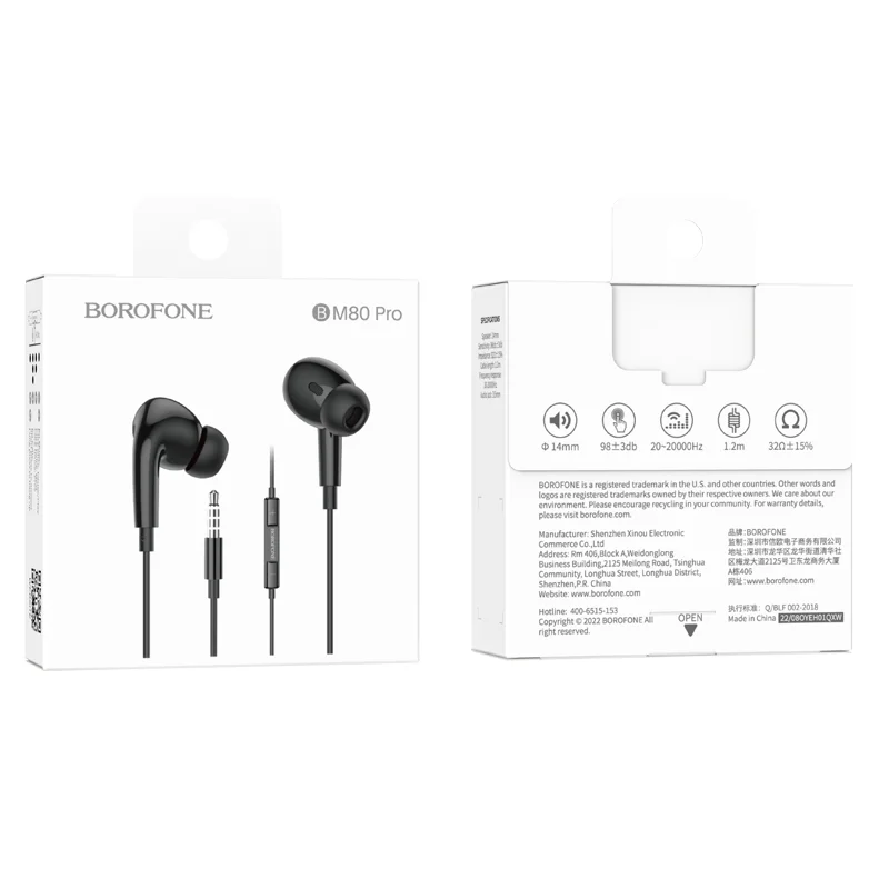 BOROFONE BM80 PRO Ականջակալ Փոքր Լարով Սև