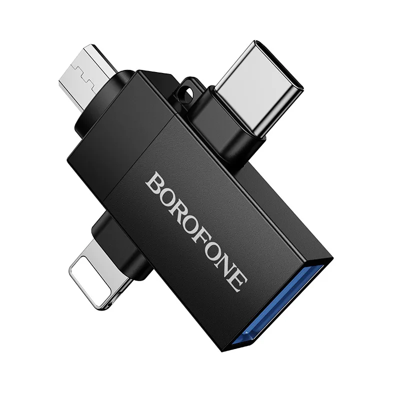 BOROFONE BV26D OTG 3-in-1 ադապտեր, iOS/Type-C/Micro USB-ից USB-A, Սև 2