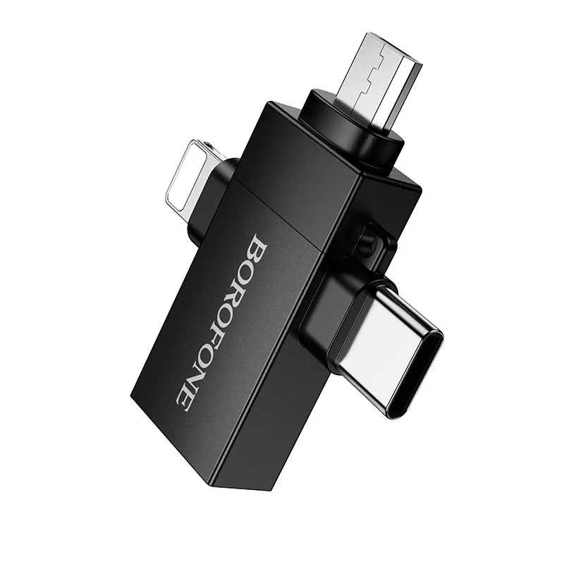 BOROFONE BV26D OTG 3-in-1 ադապտեր, iOS/Type-C/Micro USB-ից USB-A, Սև 3