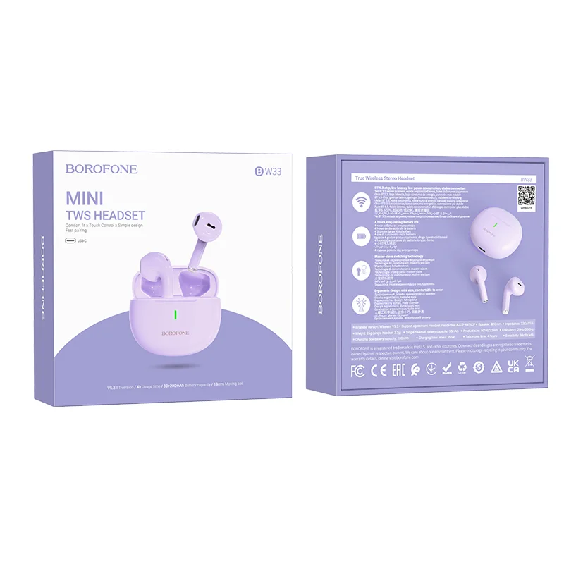 BOROFONE BW33 Ականջակալ Փոքր Անլար Մանւշակագույն