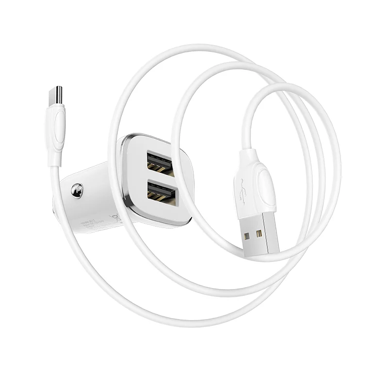BOROFONE BZ12 Մեքենայի լիցքավորիչ + Type-C մալուխ (2 USB) – Սպիտակ 2