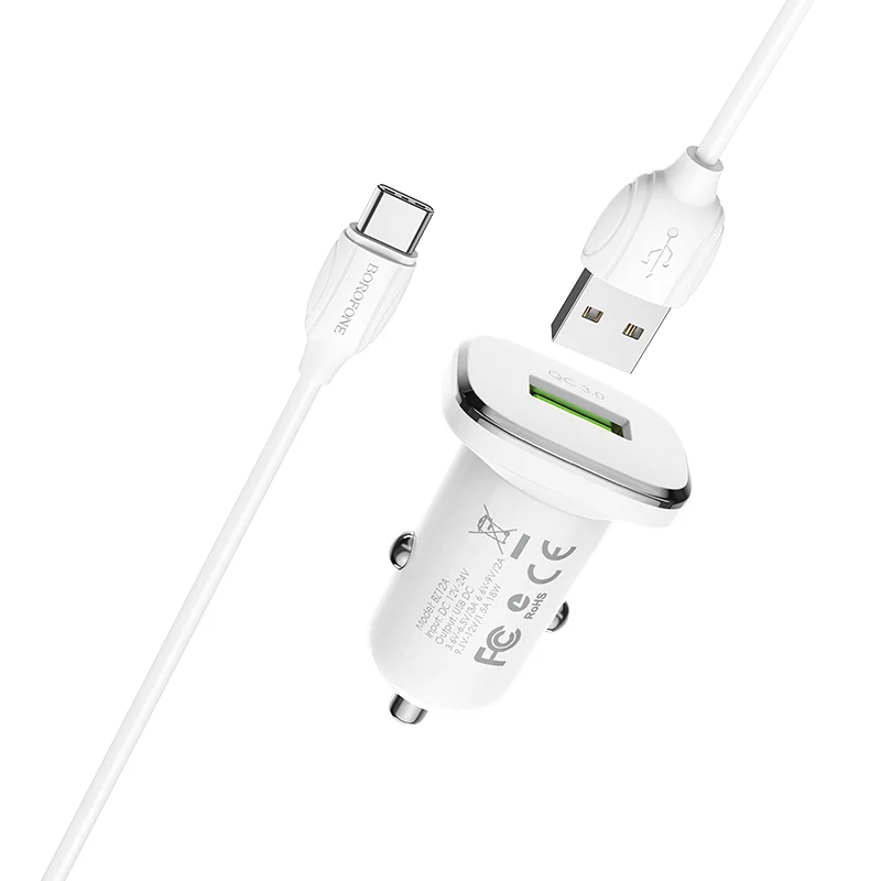 BOROFONE BZ12A Մեքենայի լիցքավորիչ + Type-C մալուխ (1 USB) – Սպիտակ 2