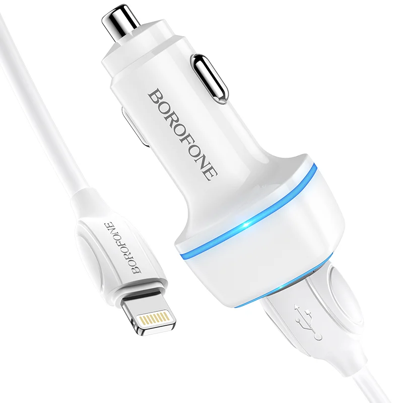 BOROFONE BZ14 Մեքենայի լիցքավորիչ + Lightning մալուխ (2 USB) – Սպիտակ 2