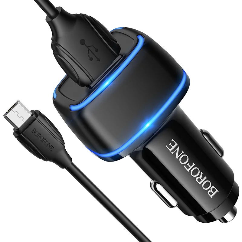 BOROFONE BZ14 Մեքենայի լիցքավորիչ + Micro-USB մալուխ (2 USB) – Սև 3