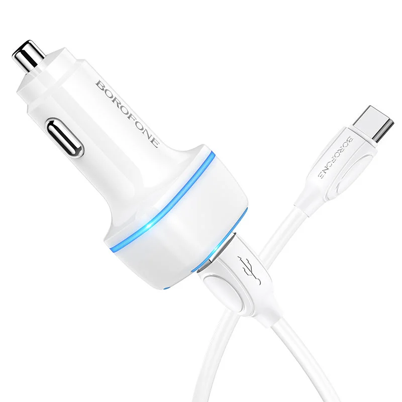 BOROFONE BZ14 Մեքենայի լիցքավորիչ + Type-C մալուխ (2 USB) – Սպիտակ 3