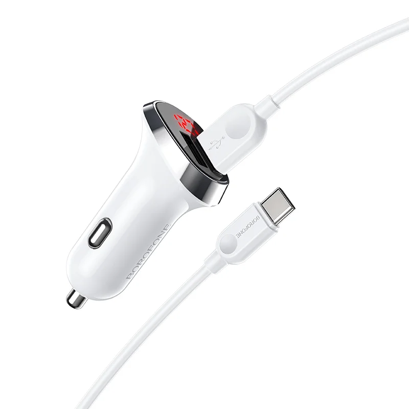 BOROFONE BZ15 Մեքենայի լիցքավորիչ + Type-C մալուխ (2 USB) – Սպիտակ 3