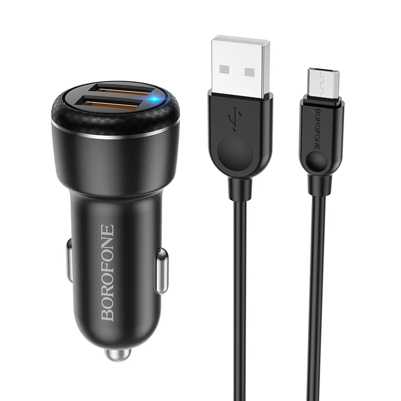 BOROFONE BZ17 Մեքենայի լիցքավորիչ + Micro-USB մալուխ (2 USB) – Սև 2