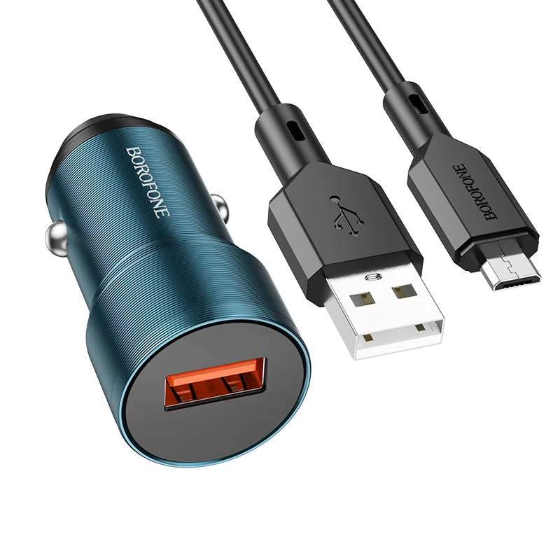 BOROFONE BZ19A Մեքենայի լիցքավորիչ + Micro-USB մալուխ – Կապույտ 2