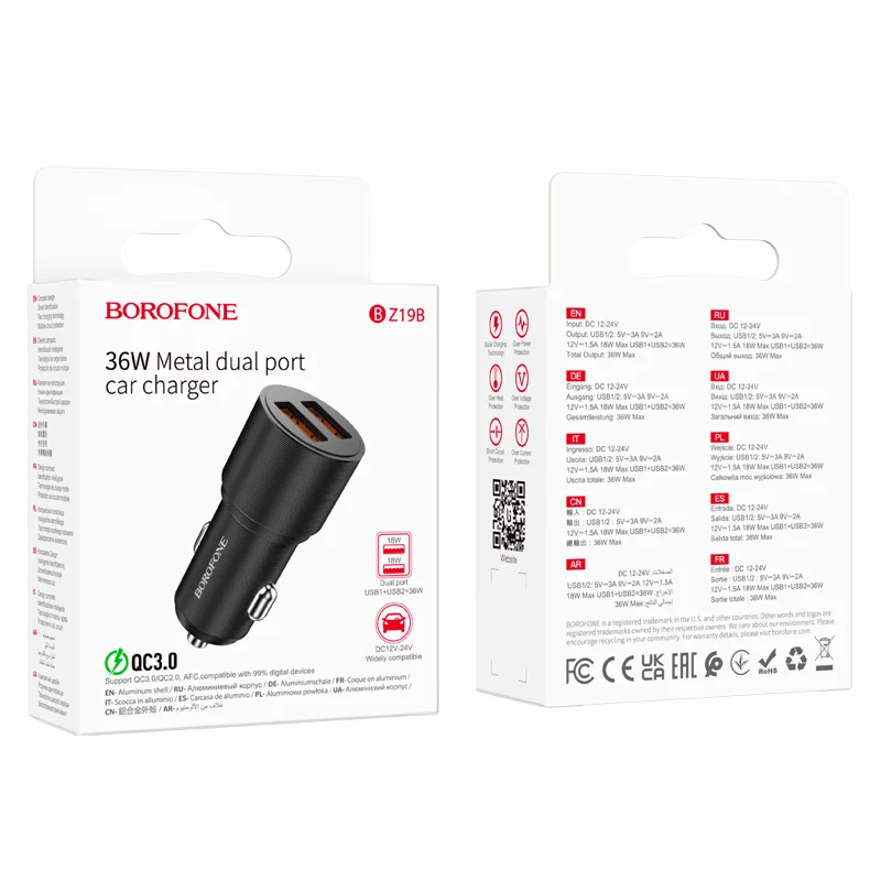 BOROFONE BZ19B Մեքենայի լիցքավորիչ – Սև