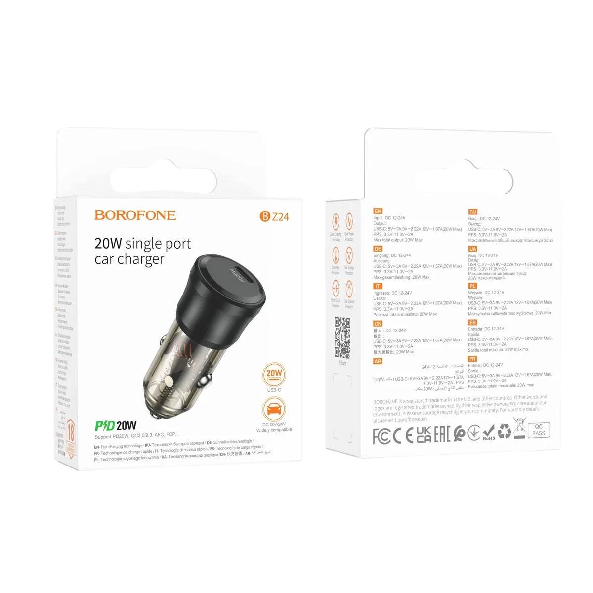 BOROFONE BZ24 Մեքենայի լիցքավորիչ (PD+QC), Սև