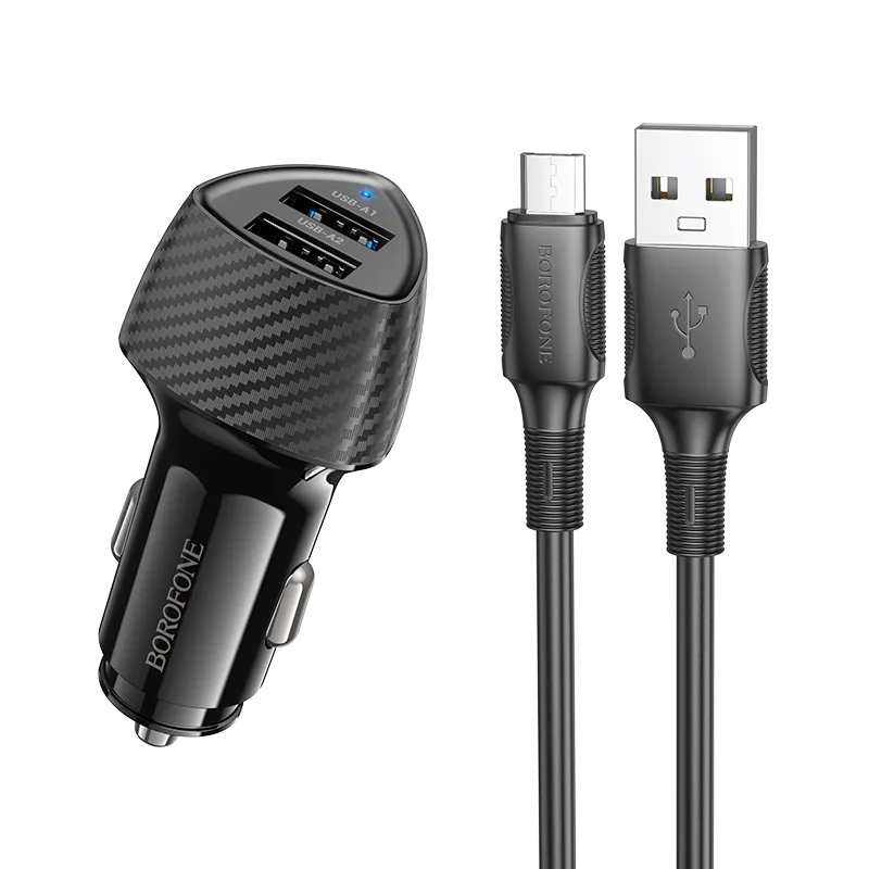 BOROFONE BZ31A Մեքենայի լիցքավորիչ + Micro-USB մալուխ – Սև 2
