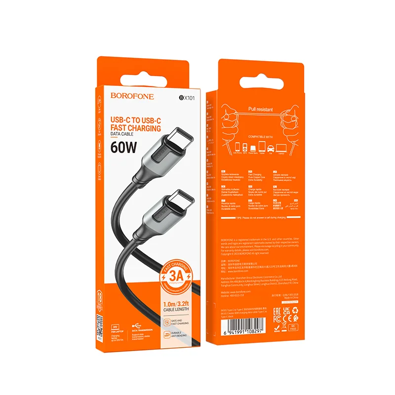 BOROFONE USB BX101 TYPE-C TO TYPE-C 60W Սև