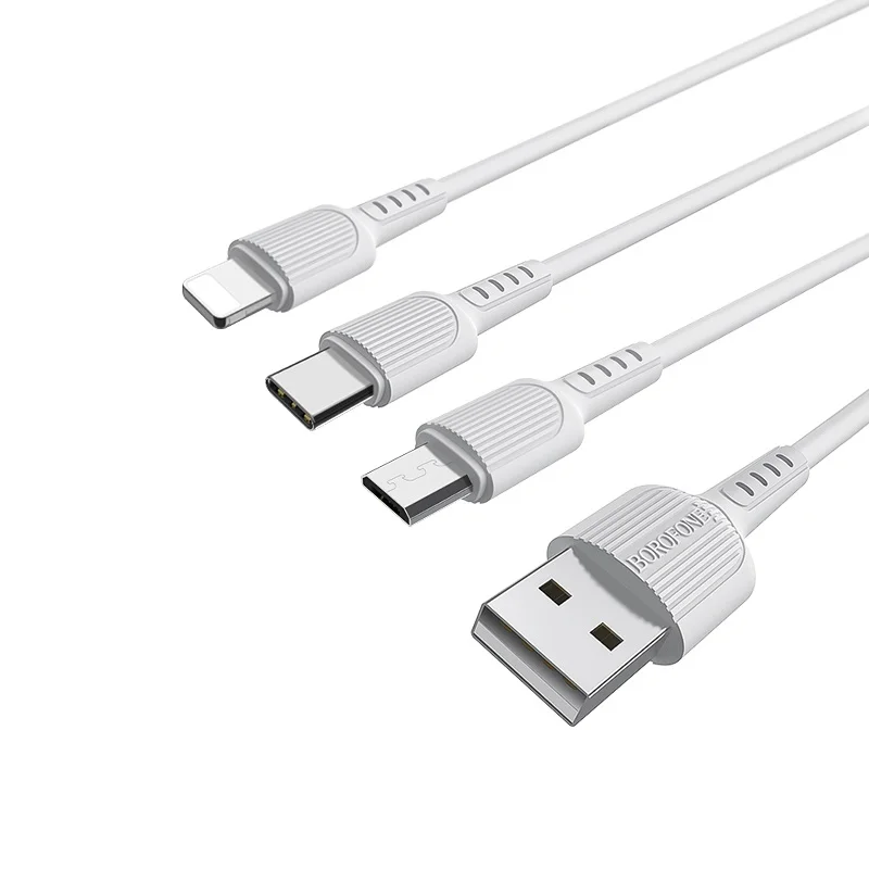 Լիցքավորման Լար 3-ը 1-ում| BOROFONE BX16|Lightning /Micro-USB/Type-C-սպիտակ 2