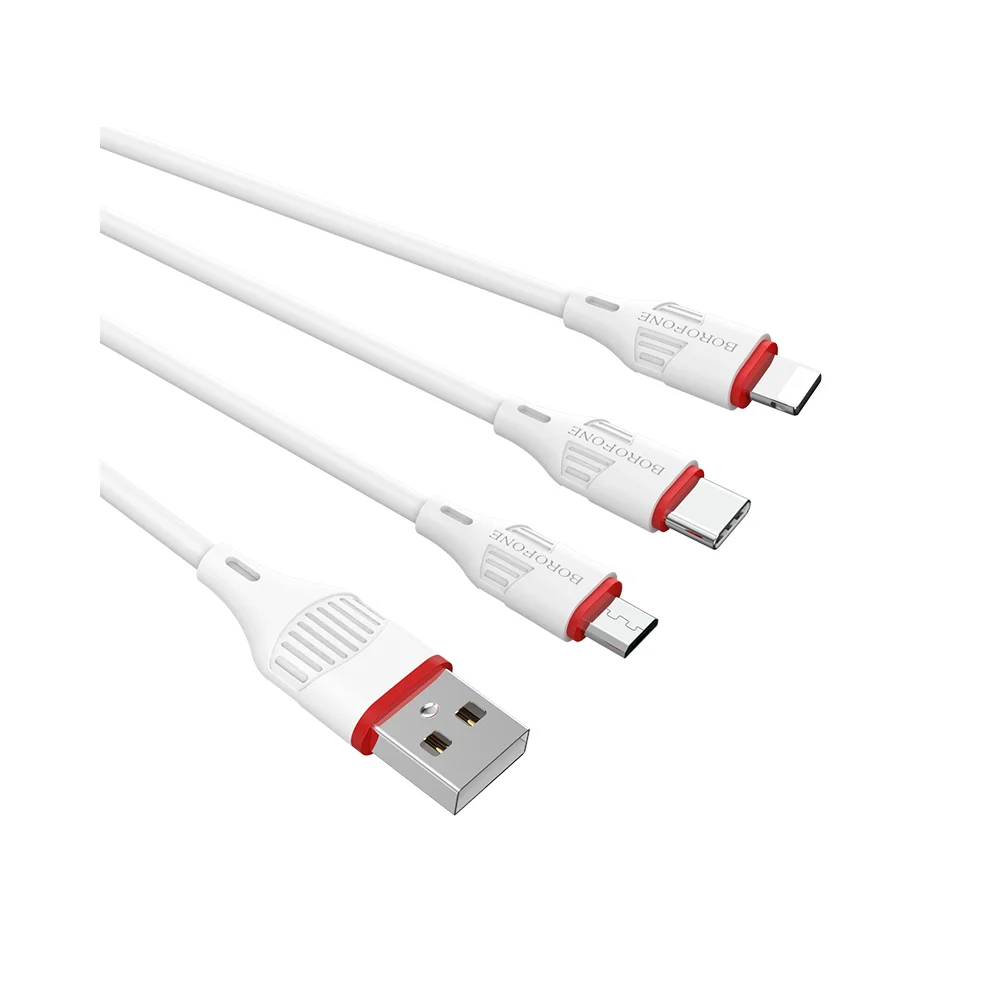 Լիցքավորման Լար 3-ը 1-ում| BOROFONE BX17|Lightning /Micro-USB/Type-C-սպիտակ 2