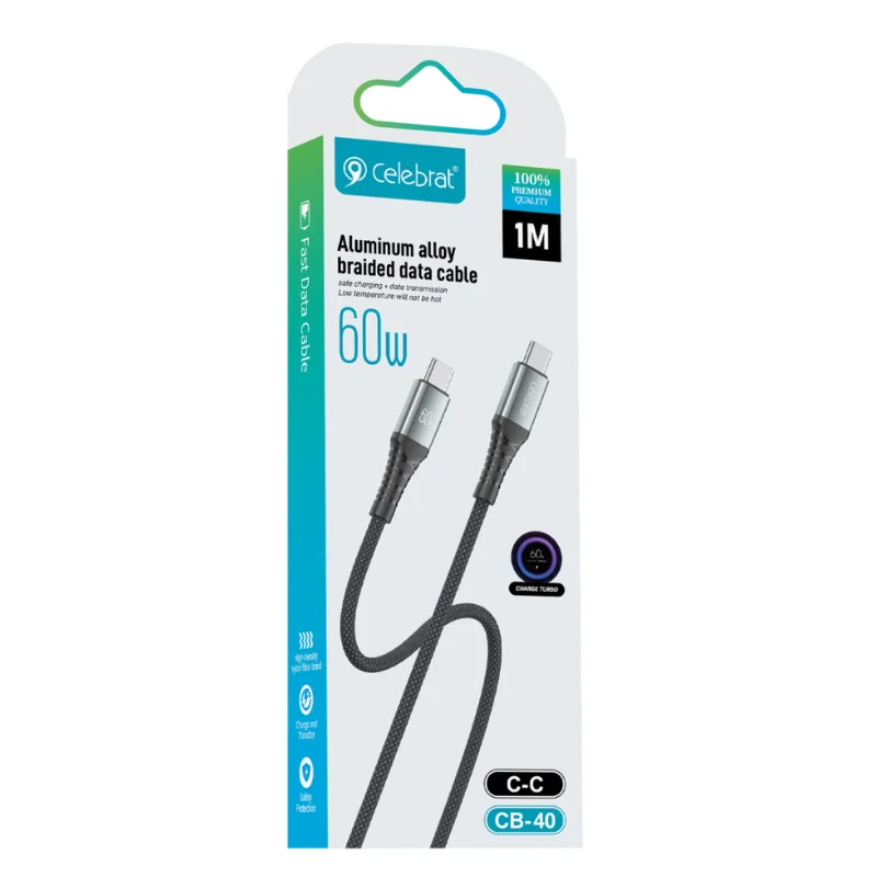 CELEBRAT USB CB-40 TYPE-C TO TYPE-C Սև