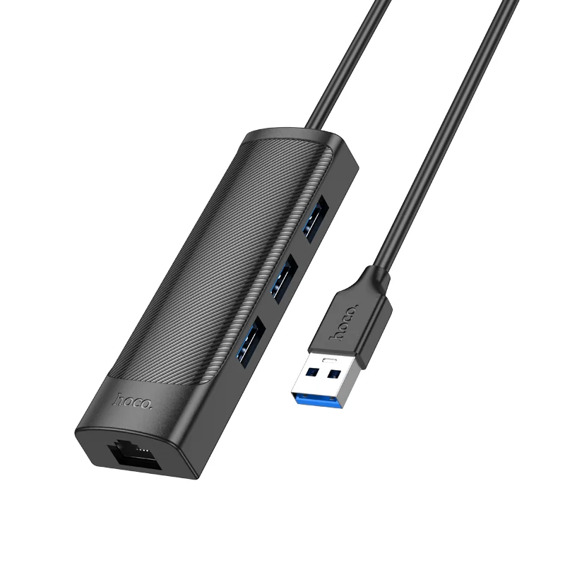 HOCO Ադապտեր HB42 4in1 USB to USB3.0*3+RJ45Սև 0.2M 2