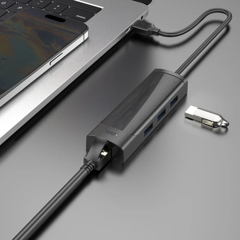 HOCO Ադապտեր HB42 4in1 USB to USB3.0*3+RJ45Սև 0.2M 3