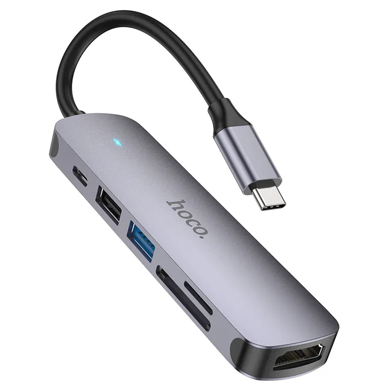 USB Ադապտեր HOCO H28 TYPE-C  TO (HDMI + Type-C PD + USB3.0 + USB2.0 + SD + TF) 2