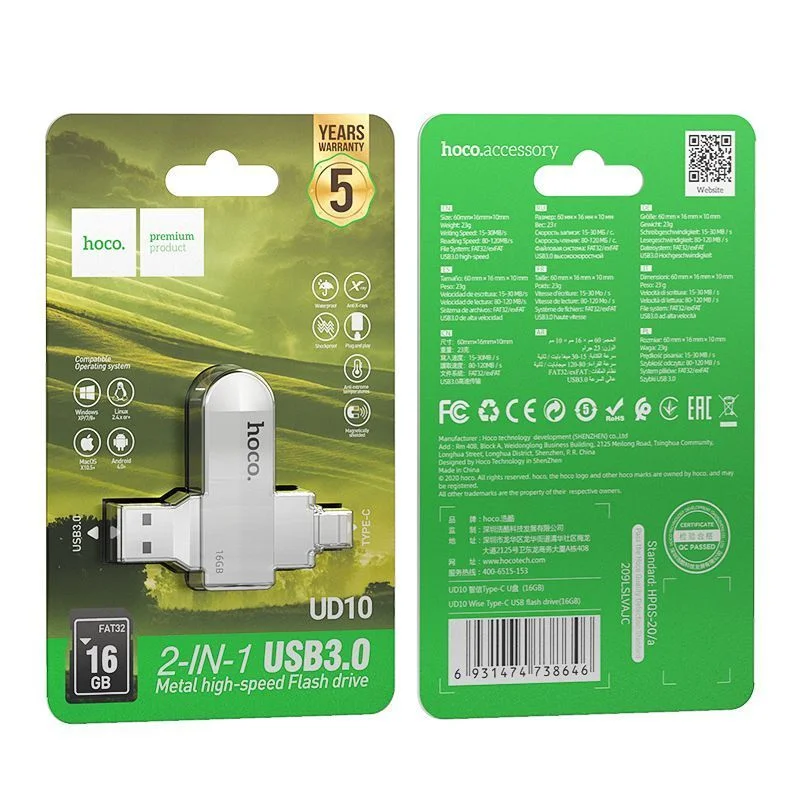 HOCO UD10 USB Ֆլեշ կրիչ 16GB (Type-C + USB 3.0)