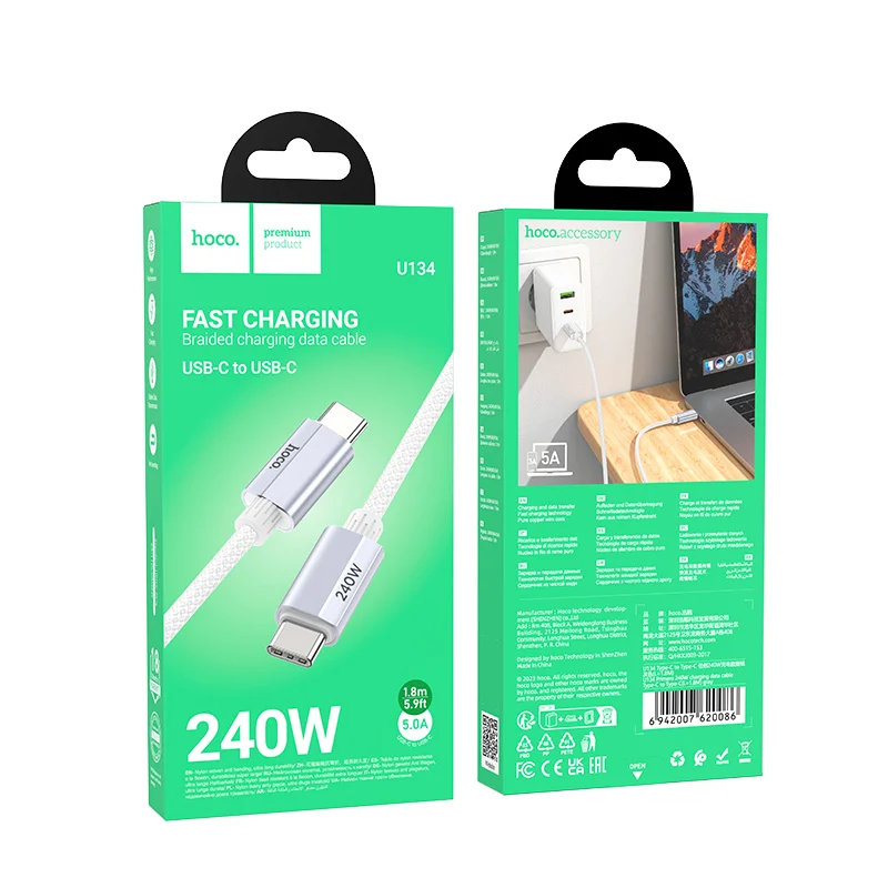 HOCO USB U134 TYPE-C TO TYPE-C ՄՈԽ. 240W 1.8M