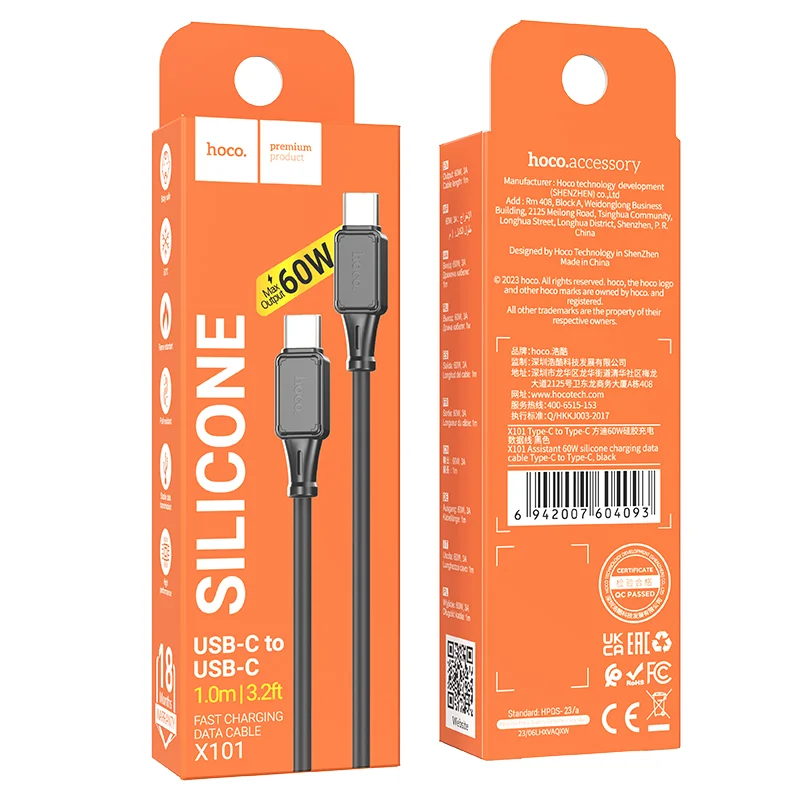 HOCO USB X101 TYPE-C TO TYPE-C 60W Սև