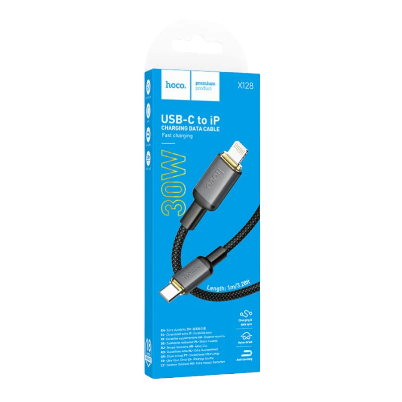 HOCO USB X128 TYPE-C TO IOS 30W Սև