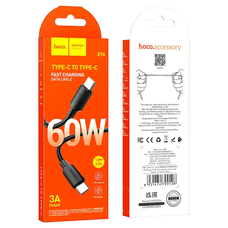 HOCO USB X96 TYPE-C TO TYPE-C 60W Սև