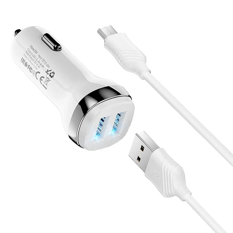 HOCO Z40 Մեքենայի լիցքավորիչ + Micro-USB մալուխ (Սպիտակ) 2