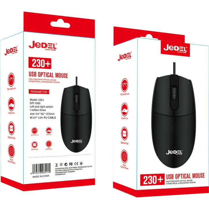 JEDEL 230 Օպտիկական լարով մկնիկ (Սև)