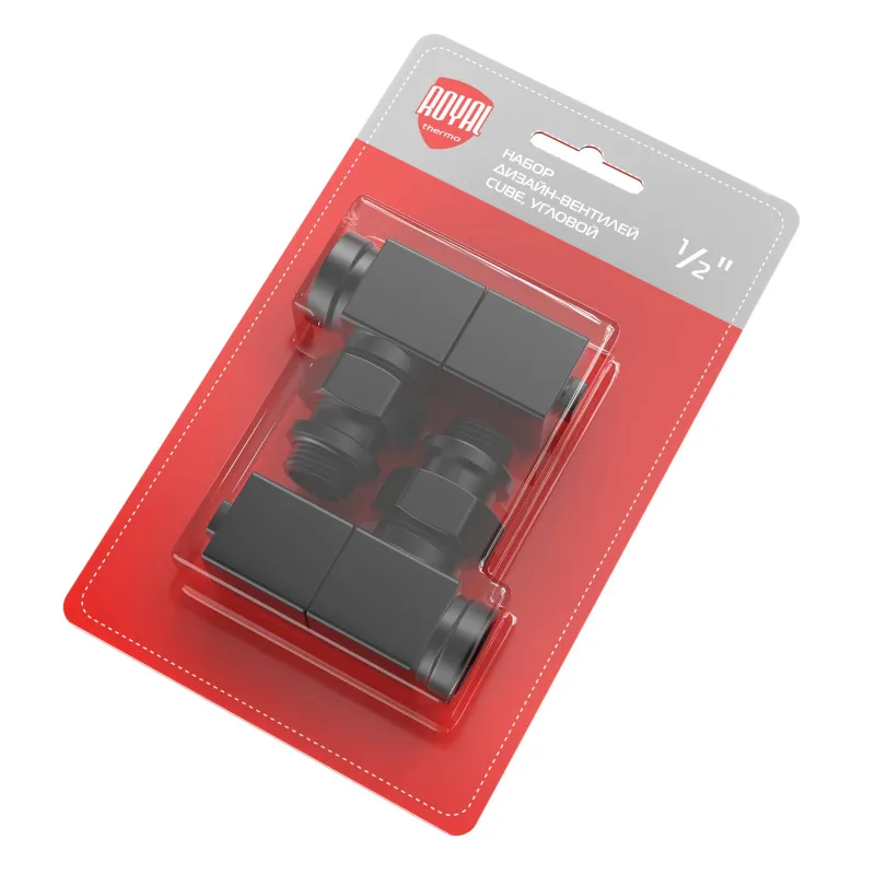 ROYAL THERMO CUBE Դիզայներական փականների հավաքածու անկյունային 1/2" Սև