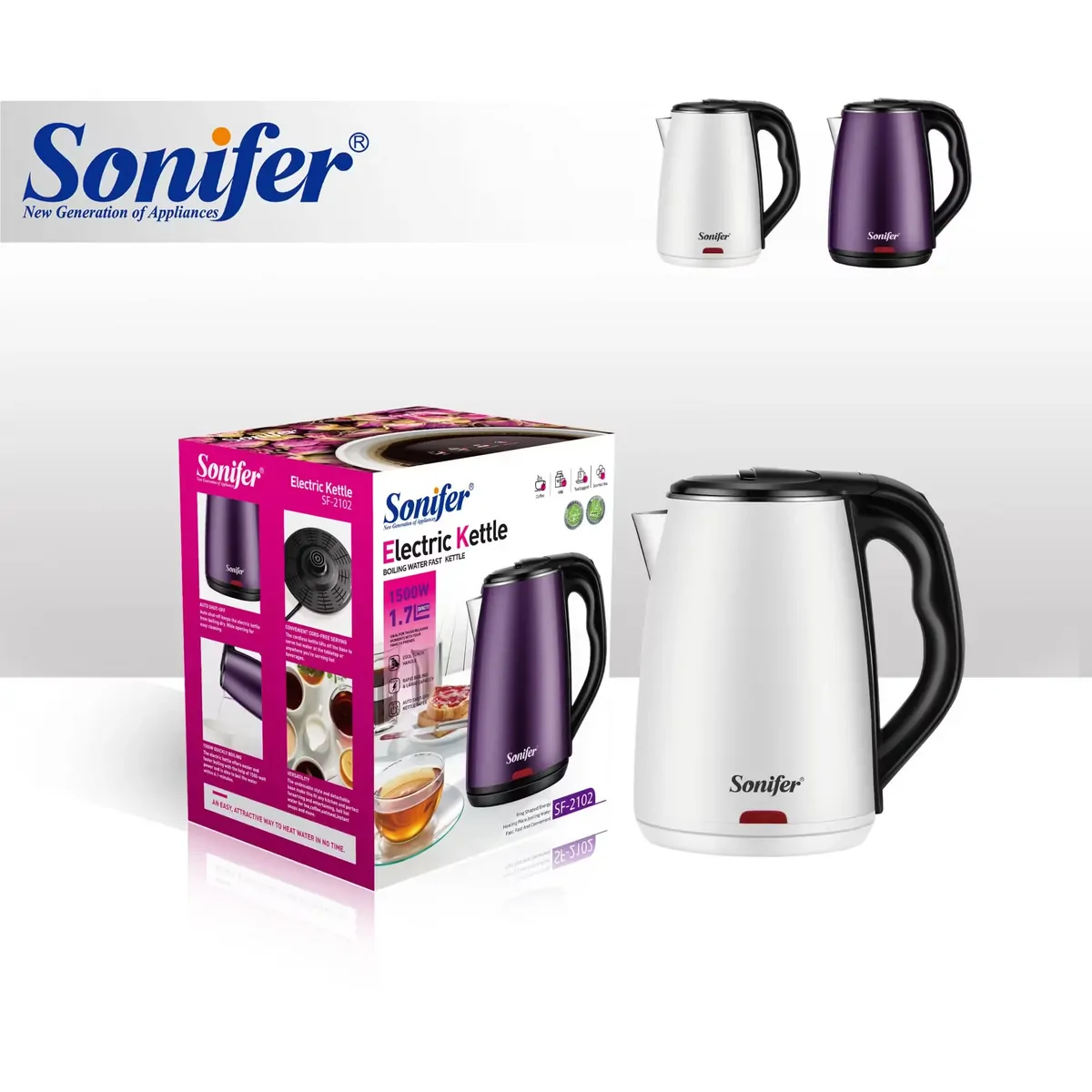 SONIFER SF-2102 Էլեկտրական թեյնիկ, սպիտակ, 1.7լ