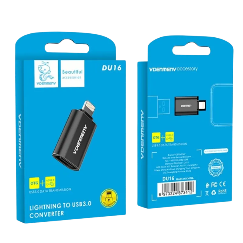 VDENMENV DU16 iOS-ից USB 3.0 Հաբ Սև