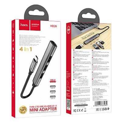 HOCO  Ադապտեր HB26 Type-C to USB3.0+USB2.0*3 Մոխրագույն